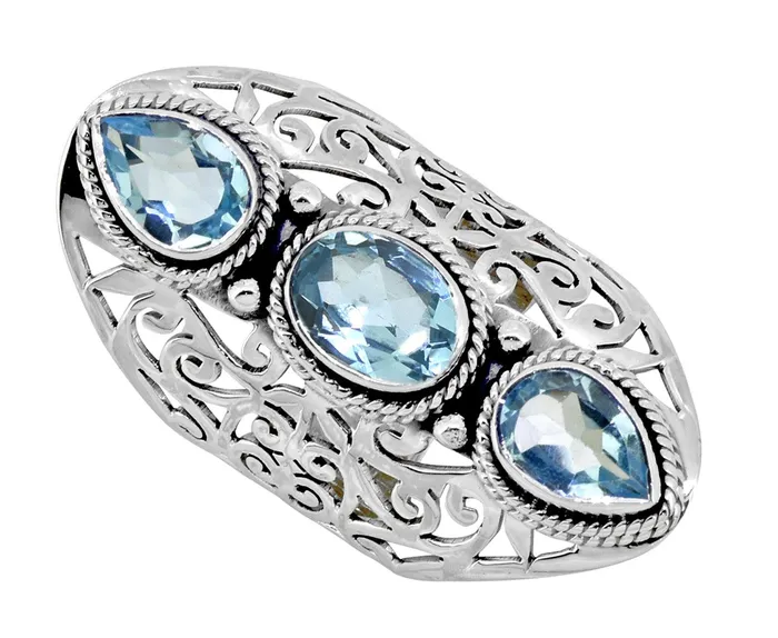 Rings Blue Topaz Solid 925 Sterling Silver Designer Filigree Ring Jewelry YoTreasure