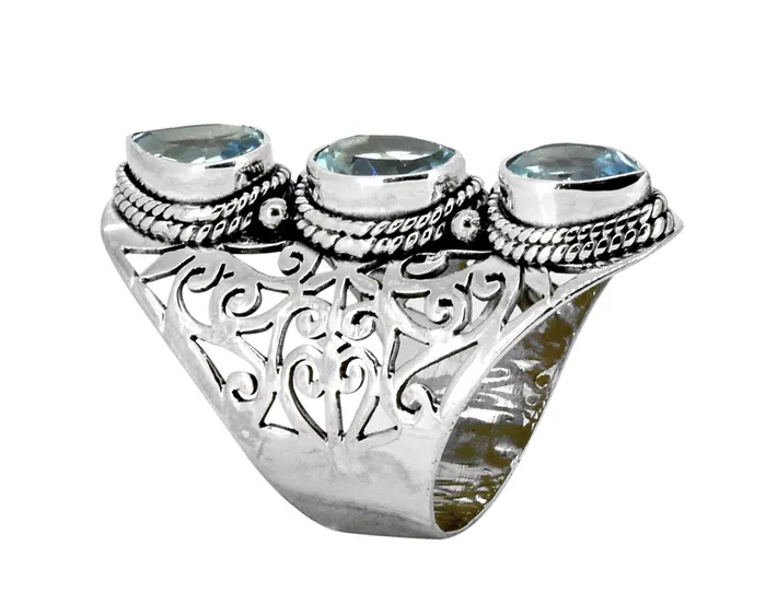 Rings Blue Topaz Solid 925 Sterling Silver Designer Filigree Ring Jewelry YoTreasure
