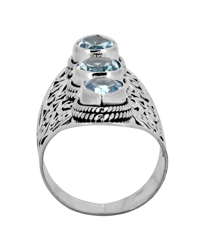 Rings Blue Topaz Solid 925 Sterling Silver Designer Filigree Ring Jewelry YoTreasure