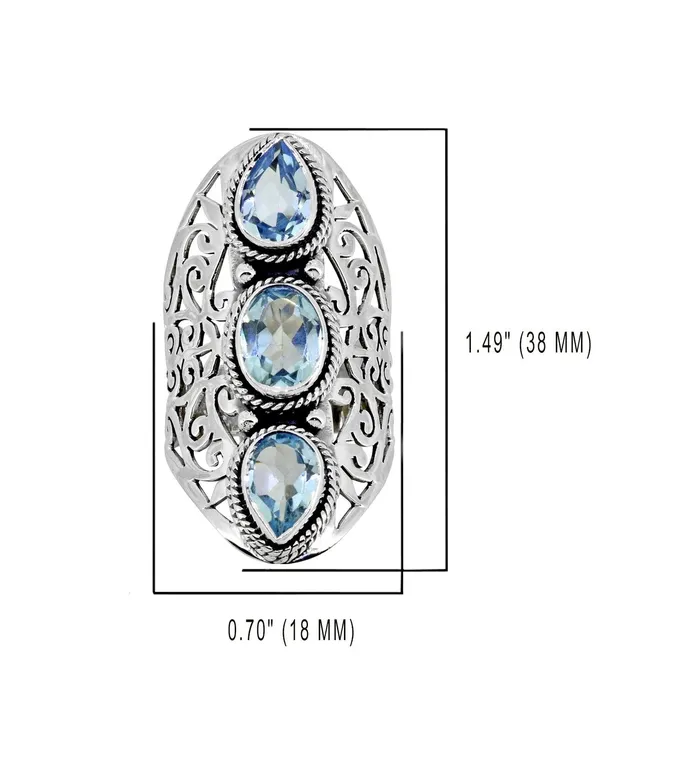 Rings Blue Topaz Solid 925 Sterling Silver Designer Filigree Ring Jewelry YoTreasure