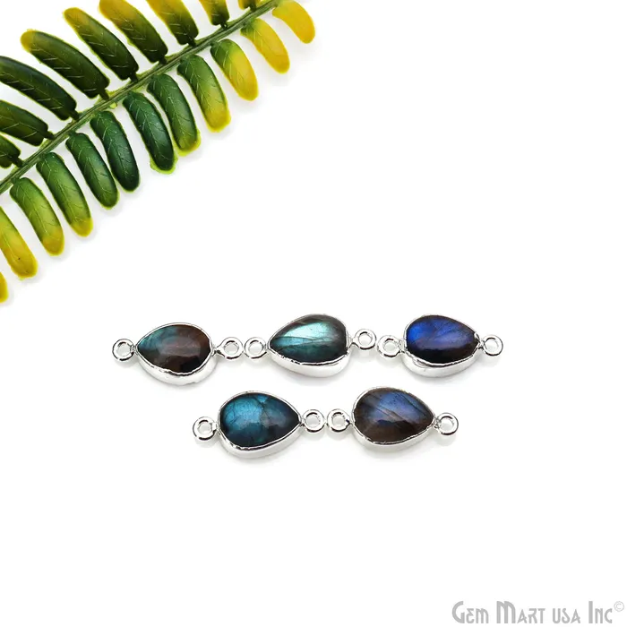 Rings Flashy Labradorite 21x10mm Cabochon Pears Double Bail Silver Electroplated Gemstone Connector GemmartUSA