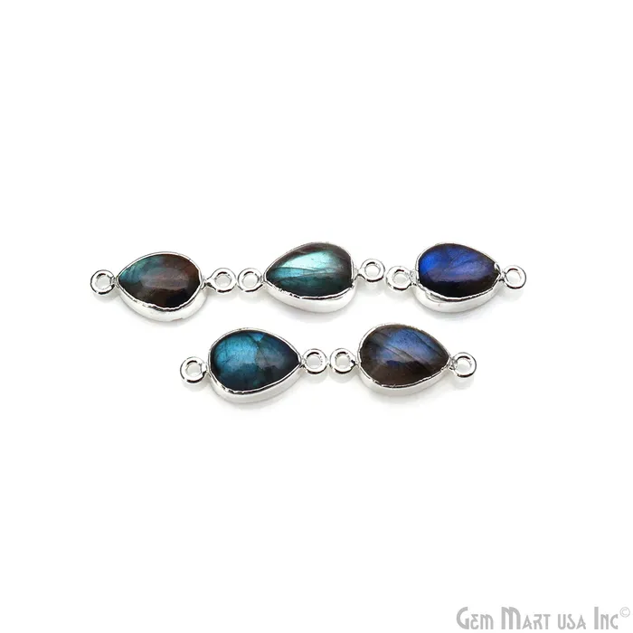 Rings Flashy Labradorite 21x10mm Cabochon Pears Double Bail Silver Electroplated Gemstone Connector GemmartUSA