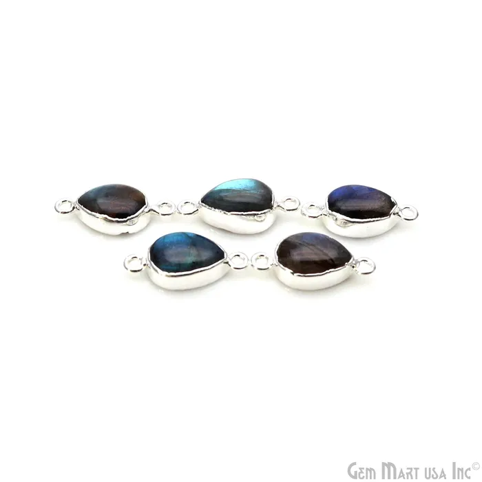 Rings Flashy Labradorite 21x10mm Cabochon Pears Double Bail Silver Electroplated Gemstone Connector GemmartUSA