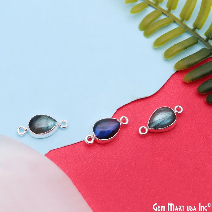 Rings Flashy Labradorite 21x10mm Cabochon Pears Double Bail Silver Electroplated Gemstone Connector GemmartUSA
