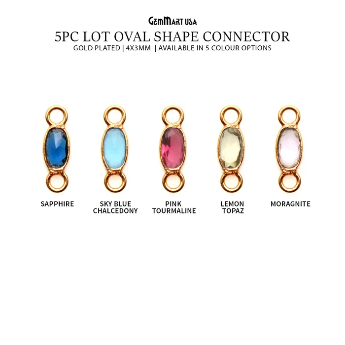 Rings GemMartUSA 5pc Lot Oval Brilliant Cut 4x3mm Gold Plated Double Bail Gemstone Connector