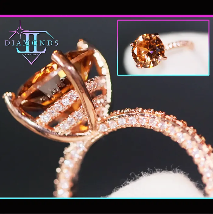 Rings Lab Diamonds London Big Carat Engagement Ring Rose Gold Engagement Ring Champagne Diamond Engagement Ring