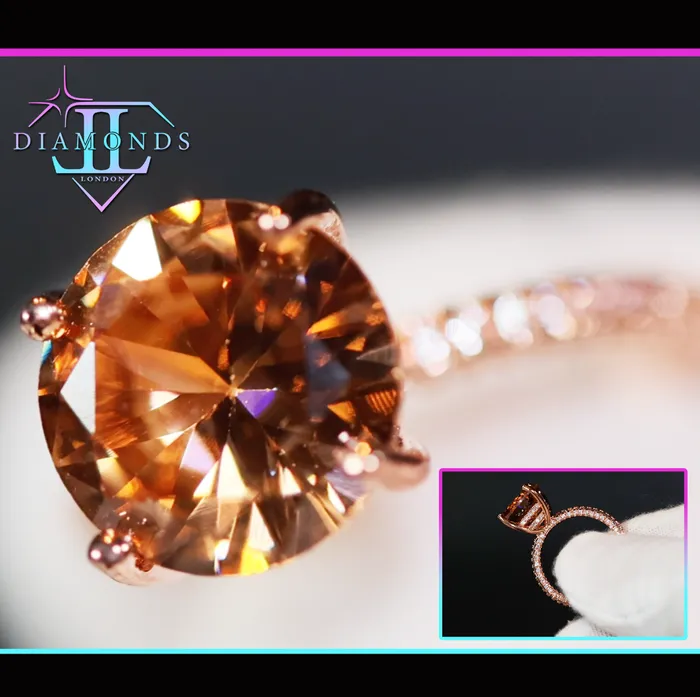 Rings Lab Diamonds London Big Carat Engagement Ring Rose Gold Engagement Ring Champagne Diamond Engagement Ring