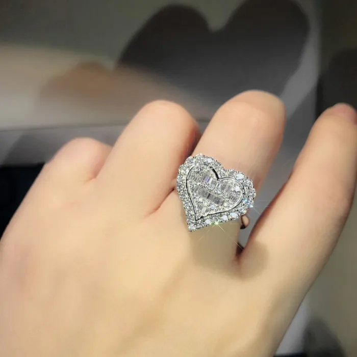 Rings Minx London Baguette ring diamond heart ring Eternity ring heart shaped ring friendship ring engagement ring Diamond Heart Ring Bling Ring