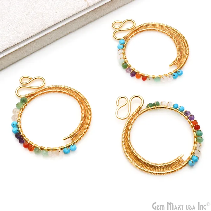 Round Hoop Beaded 62x49mm Gold Wire Wrapped Jewelry Connector GemMartUSA Earrings