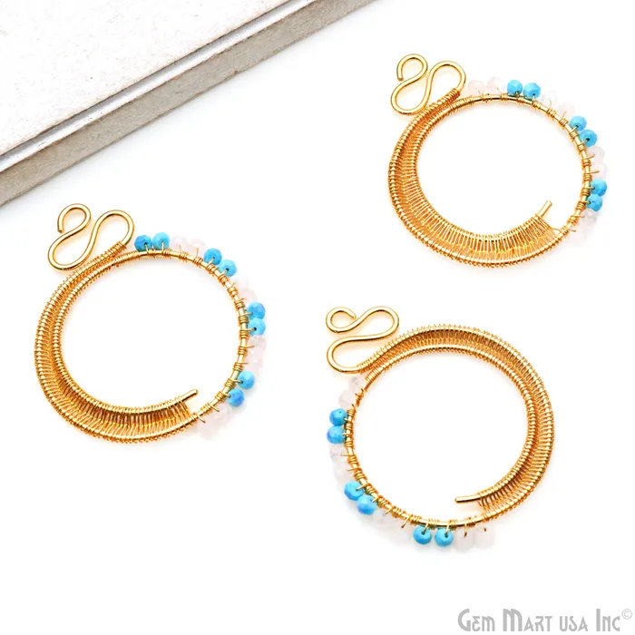 Round Hoop Beaded 62x49mm Gold Wire Wrapped Jewelry Connector GemMartUSA Earrings