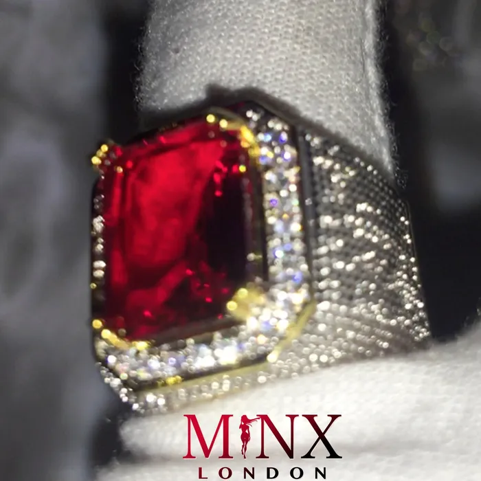 Ruby Ring Ruby Ring for Men Ruby Ring for Women Ruby Diamond Ring Ruby and Diamond Ring Red Diamond Ring Iced Out Ring Minx London Rings