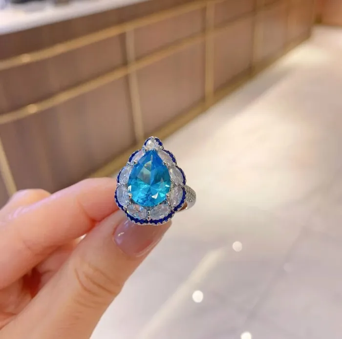 Teardrop Ring Blue Diamond Ring Blue Diamond Engagement Ring ML Rings