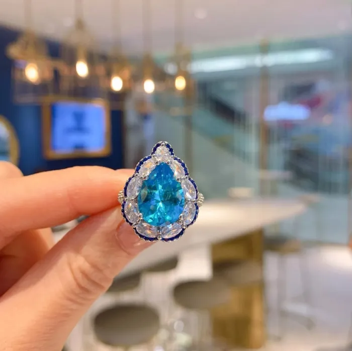 Teardrop Ring Blue Diamond Ring Blue Diamond Engagement Ring ML Rings