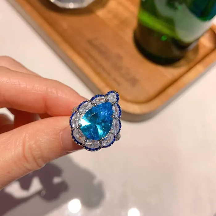 Teardrop Ring Blue Diamond Ring Blue Diamond Engagement Ring ML Rings