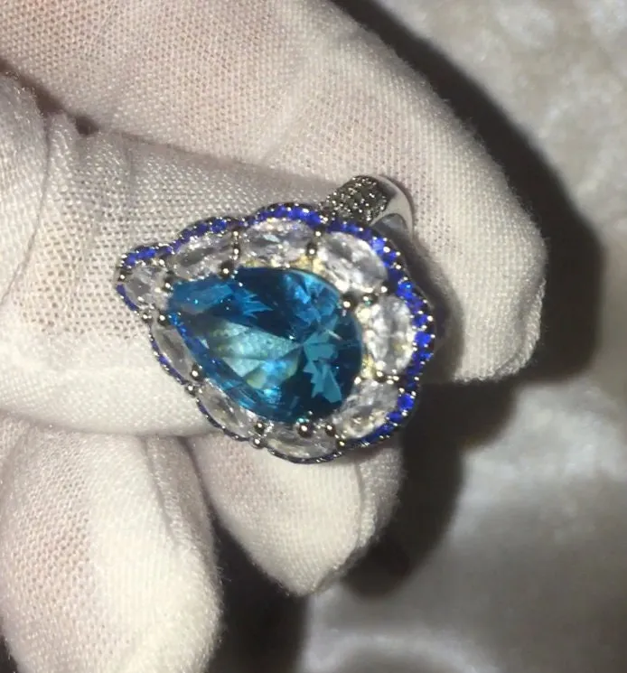 Teardrop Ring Blue Diamond Ring Blue Diamond Engagement Ring ML Rings
