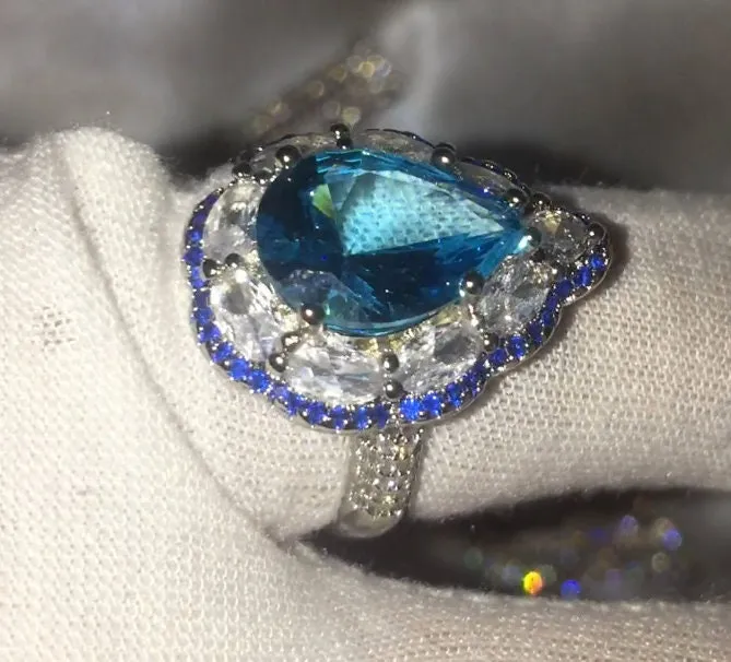 Teardrop Ring Blue Diamond Ring Blue Diamond Engagement Ring ML Rings