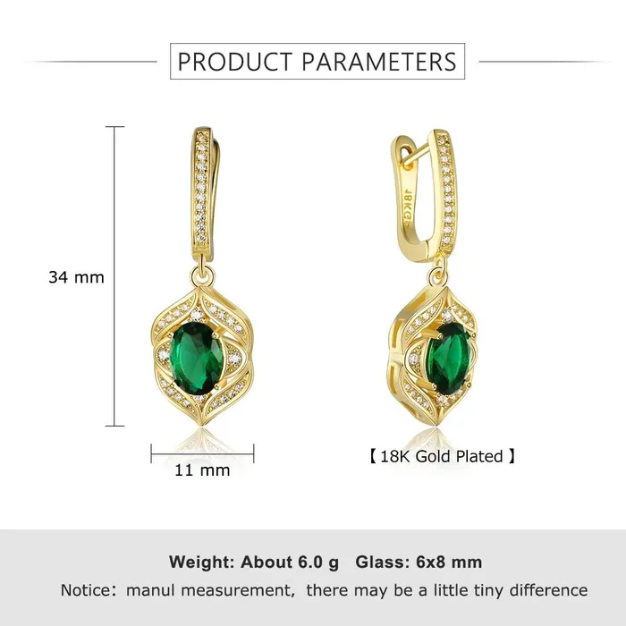 Trendy Green Cubic Zirconia Dangle Drop Earrings Classic Jewelry for Women Personalized Jewel Earrings
