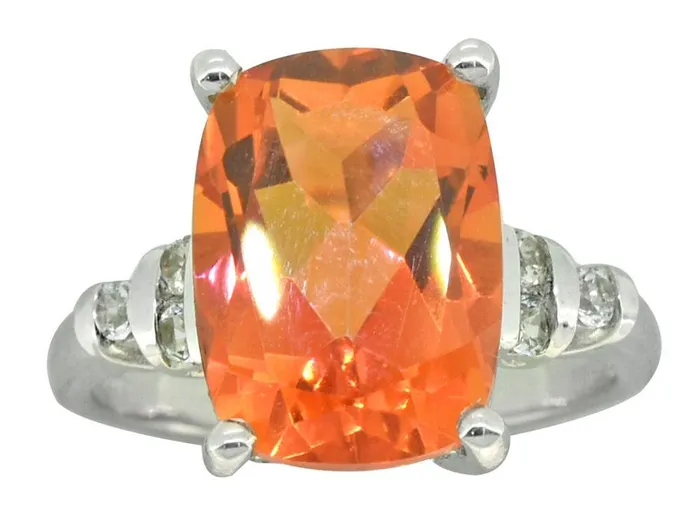 YoTreasure Coated Orange Quartz White Topaz Solid 925 Sterling Silver Ring Jewelry Rings