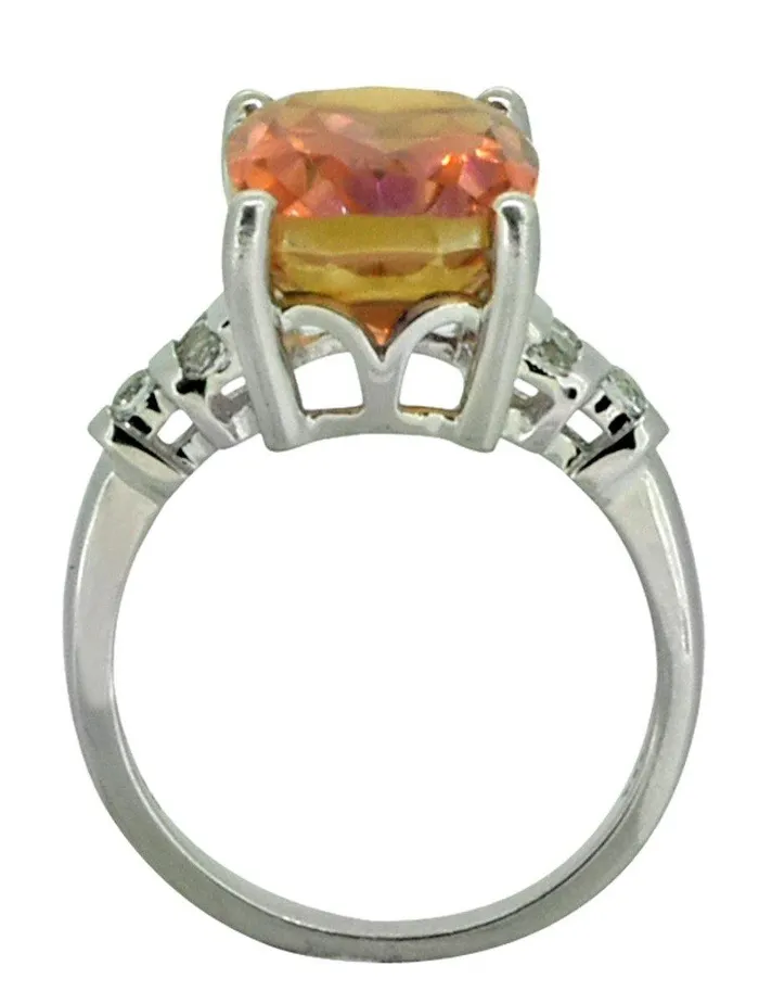 YoTreasure Coated Orange Quartz White Topaz Solid 925 Sterling Silver Ring Jewelry Rings